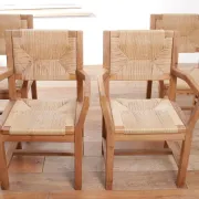 Set of four mid-century modern Danish dining chairs papercord solid pine