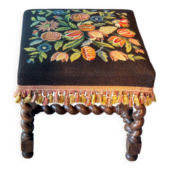 Antique walnut stool, Louis XIII tapestry