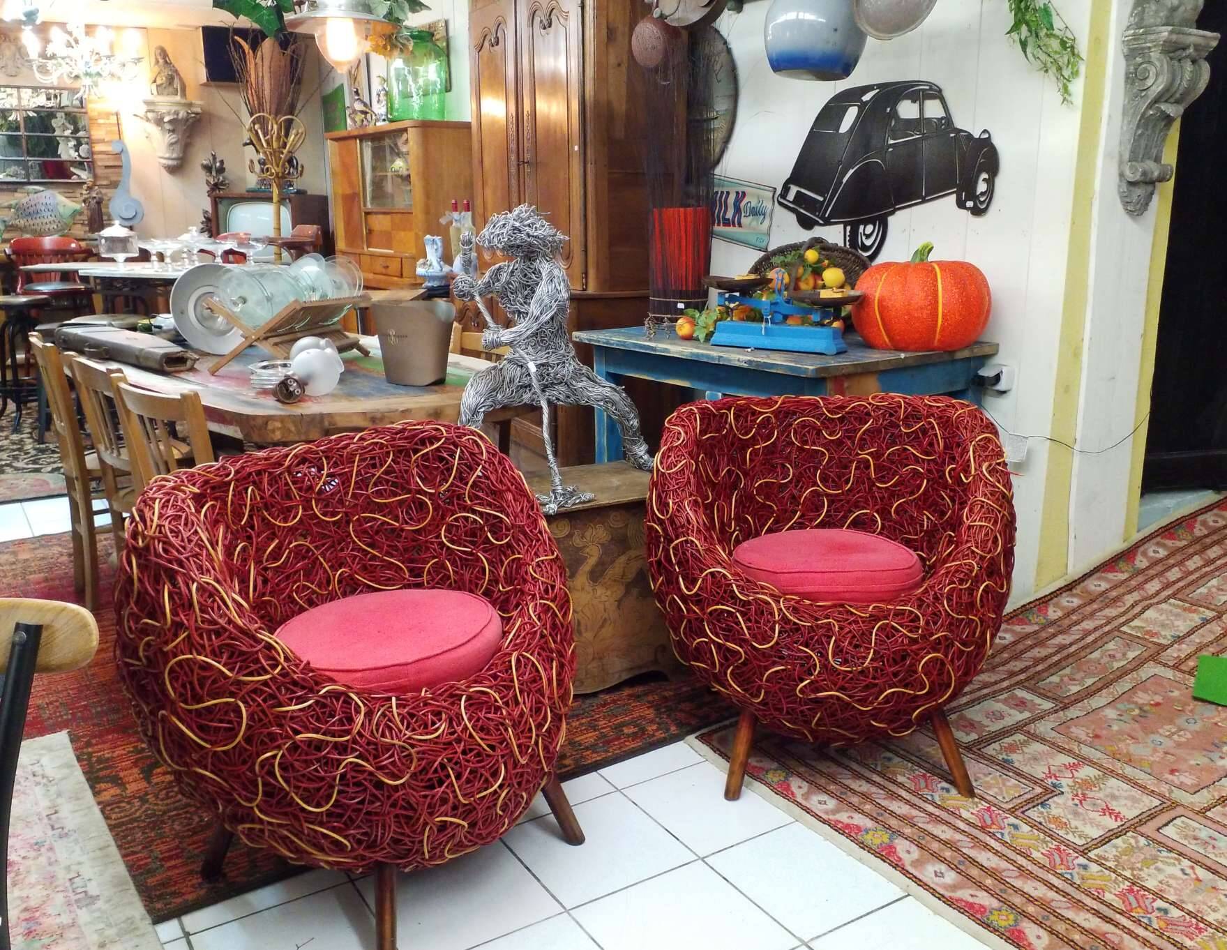 Pair of rattan armchairs