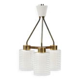 Lampe à suspension en verre et laiton de 3 lampes par Orrefors Suède, 1960