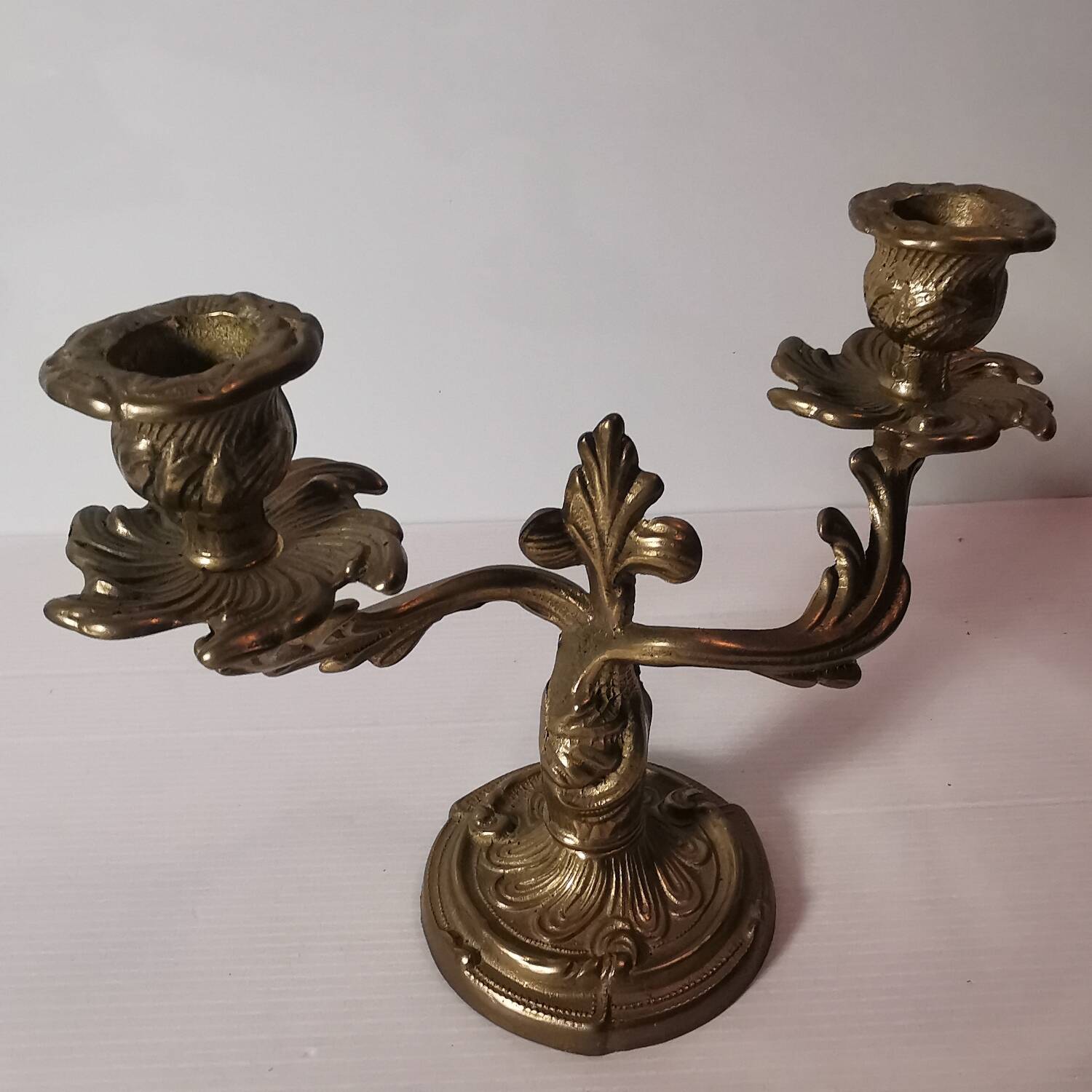 Old vintage candle holder / candlestick / candelabra in gilded brass 2 candles