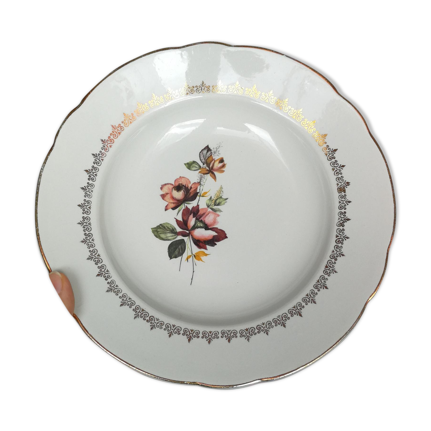 6 soup plates old crockery roses multi colour golden