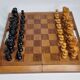 Vintage Solid Wood Folding Chess Set, Regency Bistro Style, Carved Turned Wood Pieces