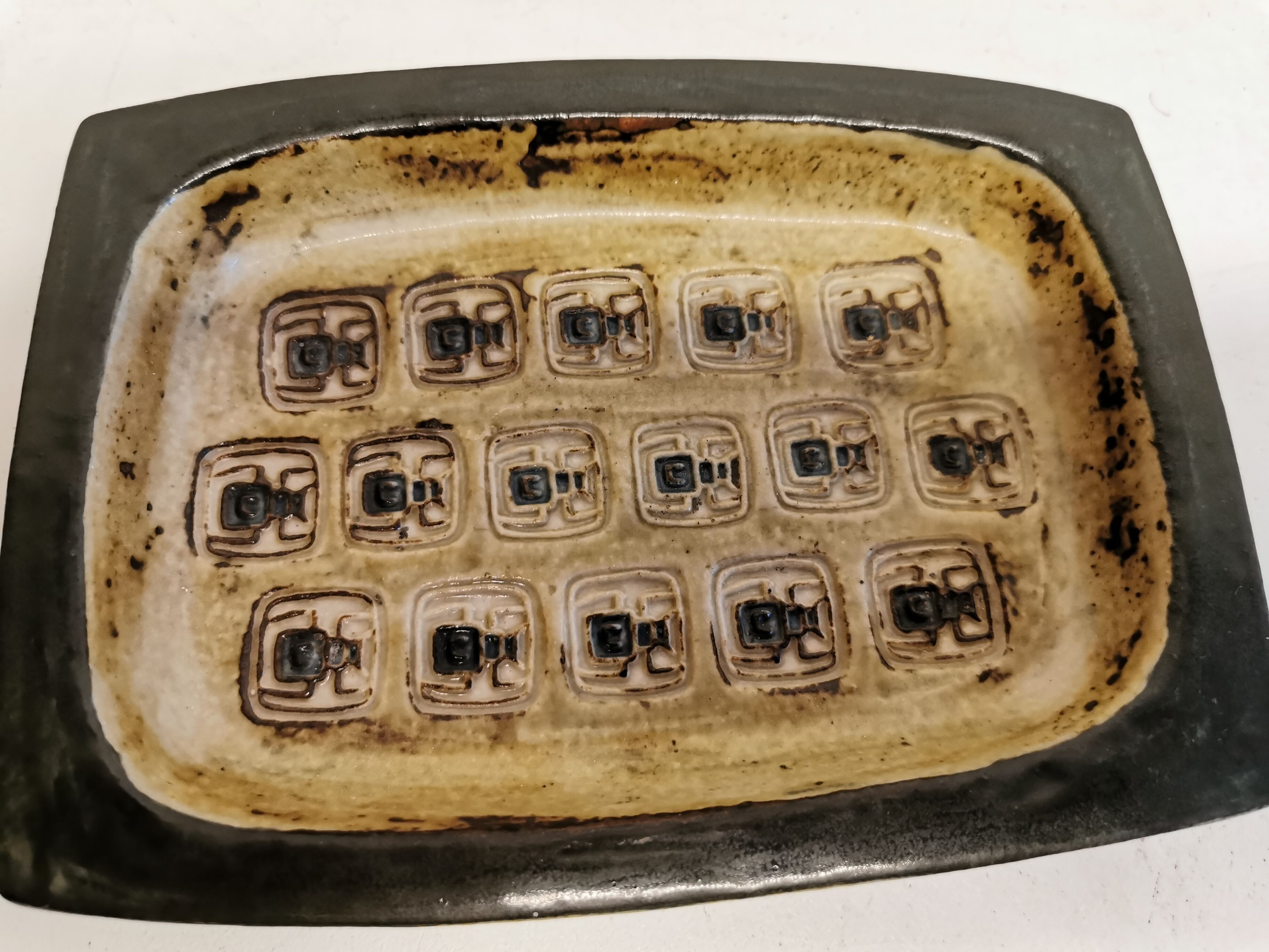 Square ashtray/stoneware bowl with sung glaze from royal copenhagen - designed by jørgen mogensen