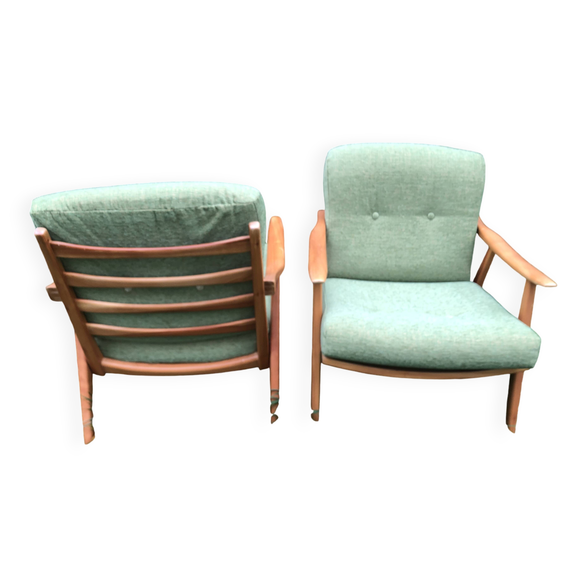 Fauteuils scandinaves bois blond vintage Années 60