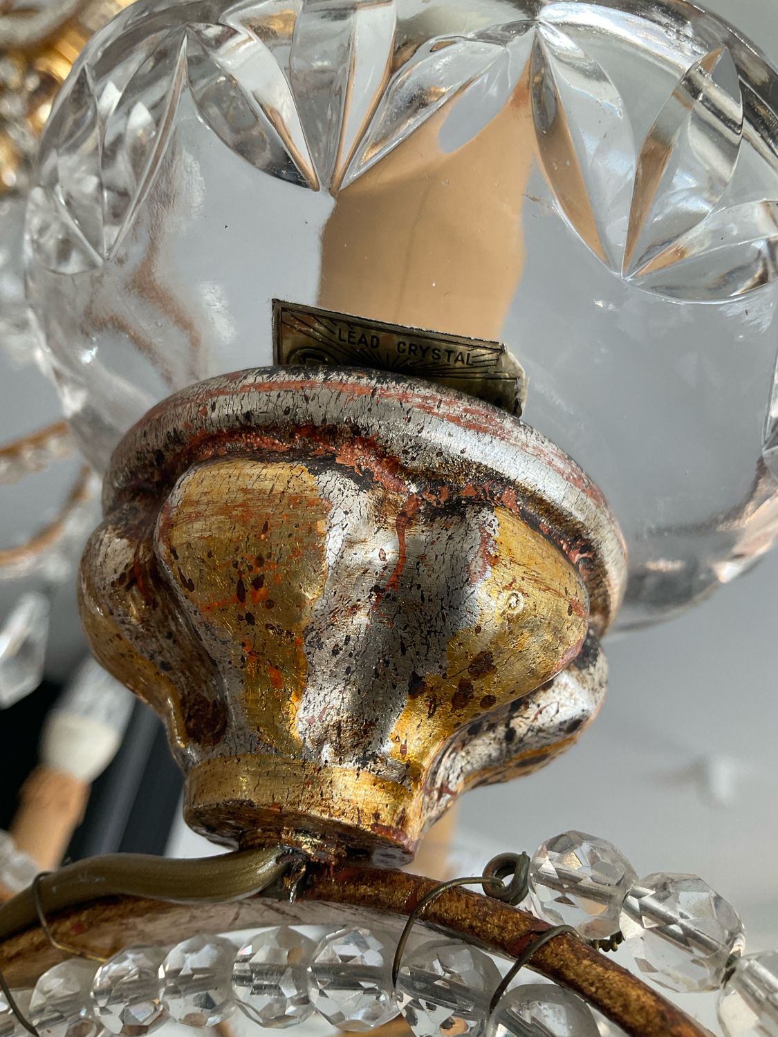 Old Venetian chandelier with Bohemian crystal tassels and gilded wood