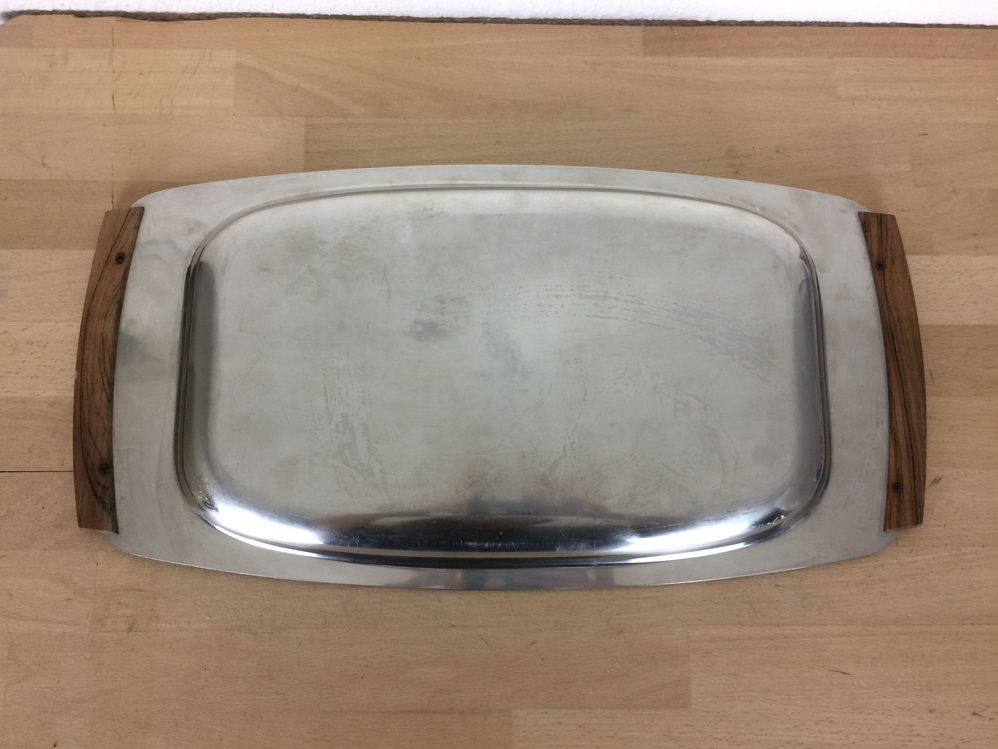 Scandinavian stainless steel and teak dish