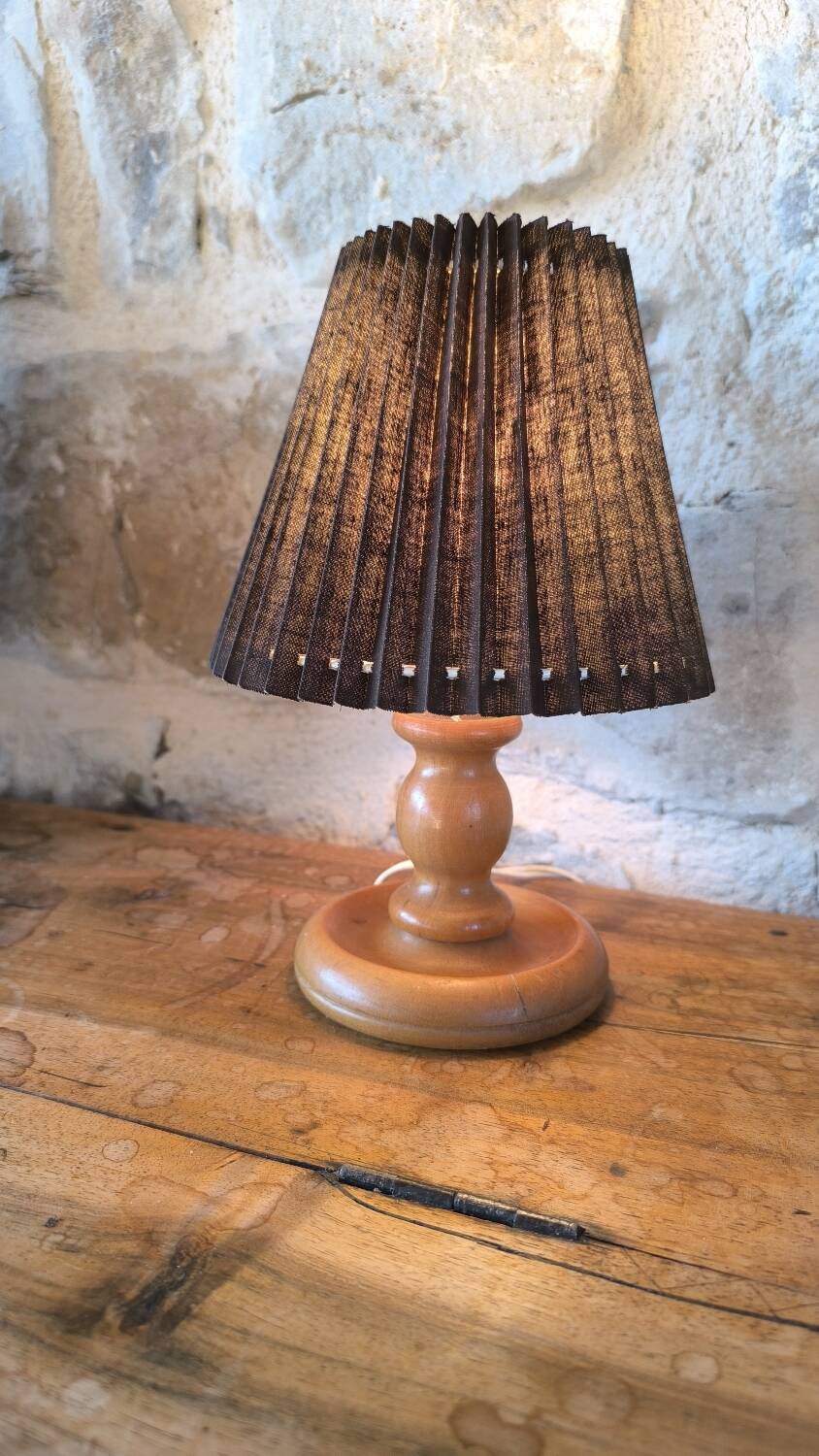 Turned wood table lamp