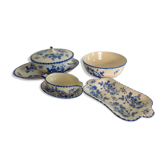 Série de plats, saladier, soupière - décor bleu