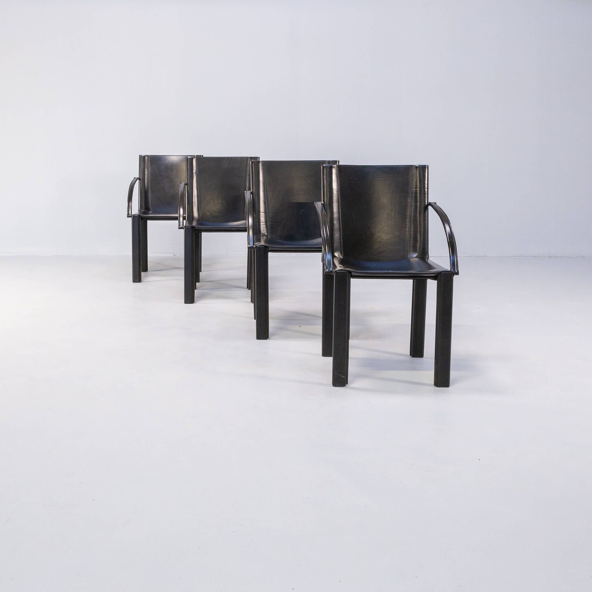 Carlo Bartoli black leather dining chair for Matteo Grassi set/4