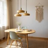 Vintage triple globe pendant light in gold granite glass