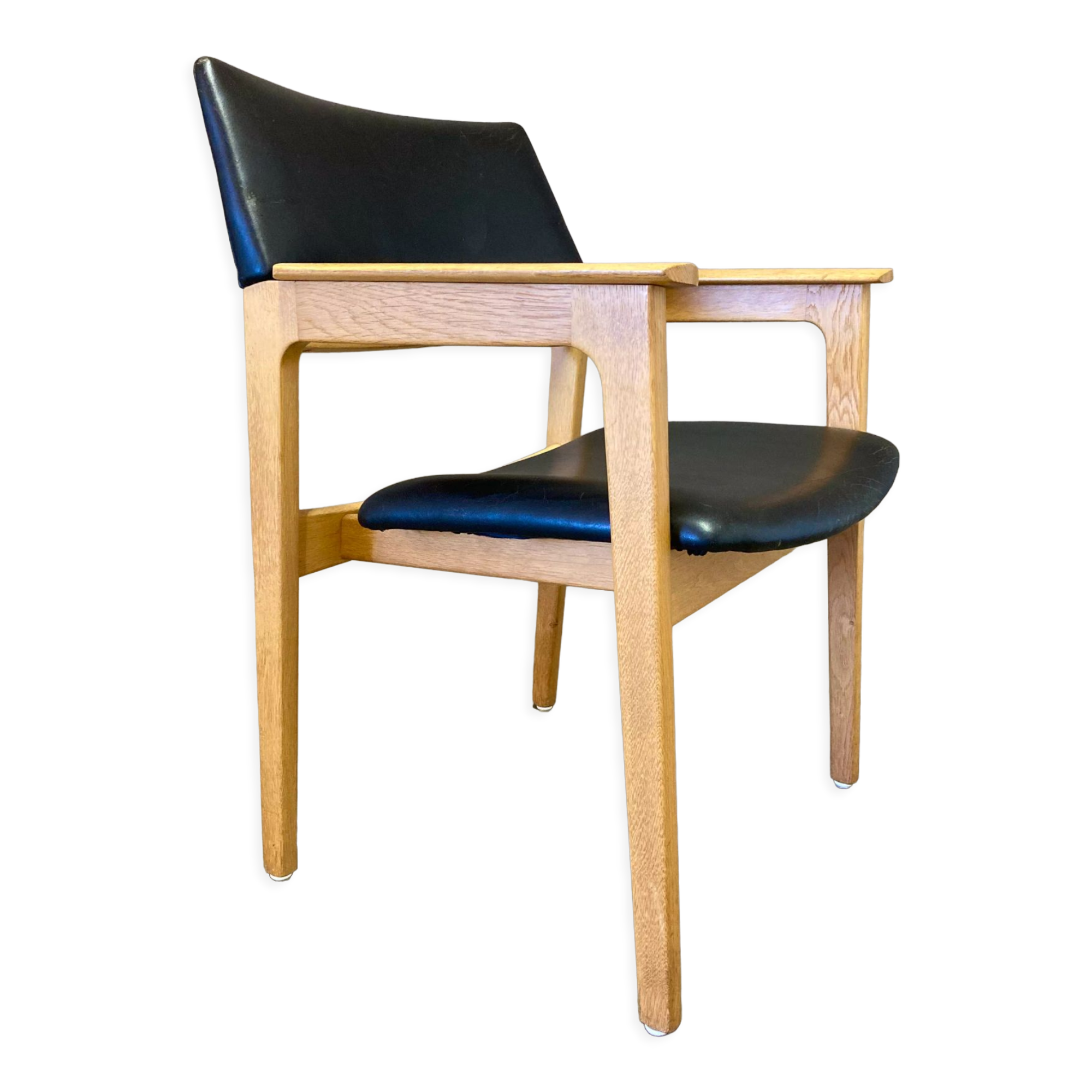 Black leather armchair scandinavian 1950