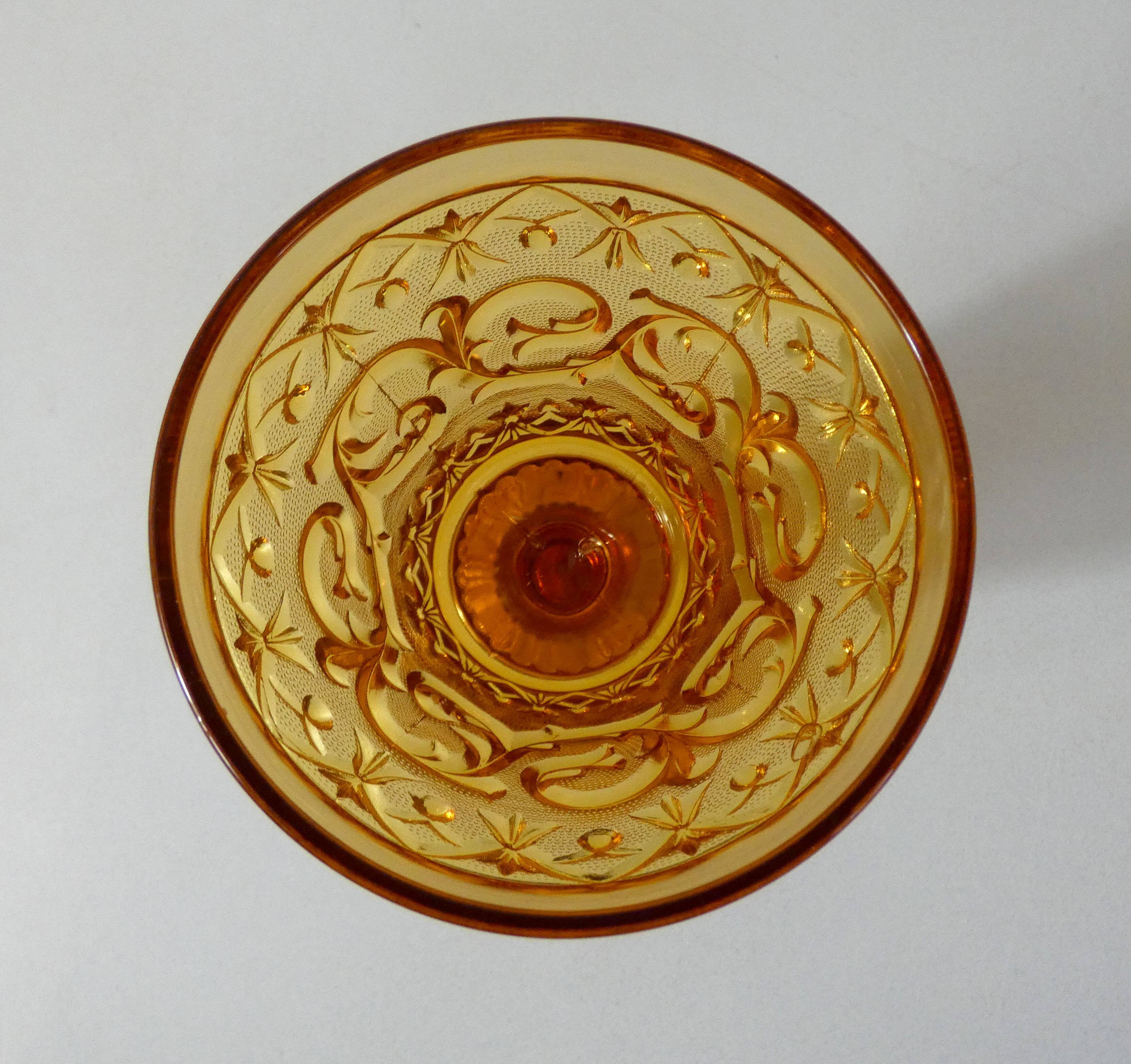10 vintage pressed molded amber water glasses