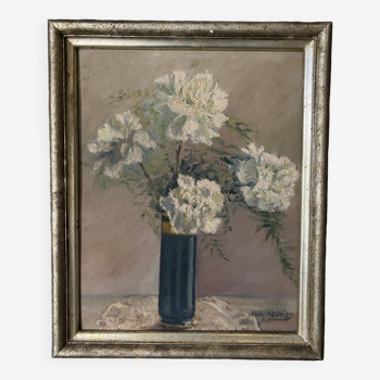 Huile sur carton Stany Gauthier nature morte bouquet de fleurs début XXe