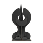 Black brutalist wooden sculpture