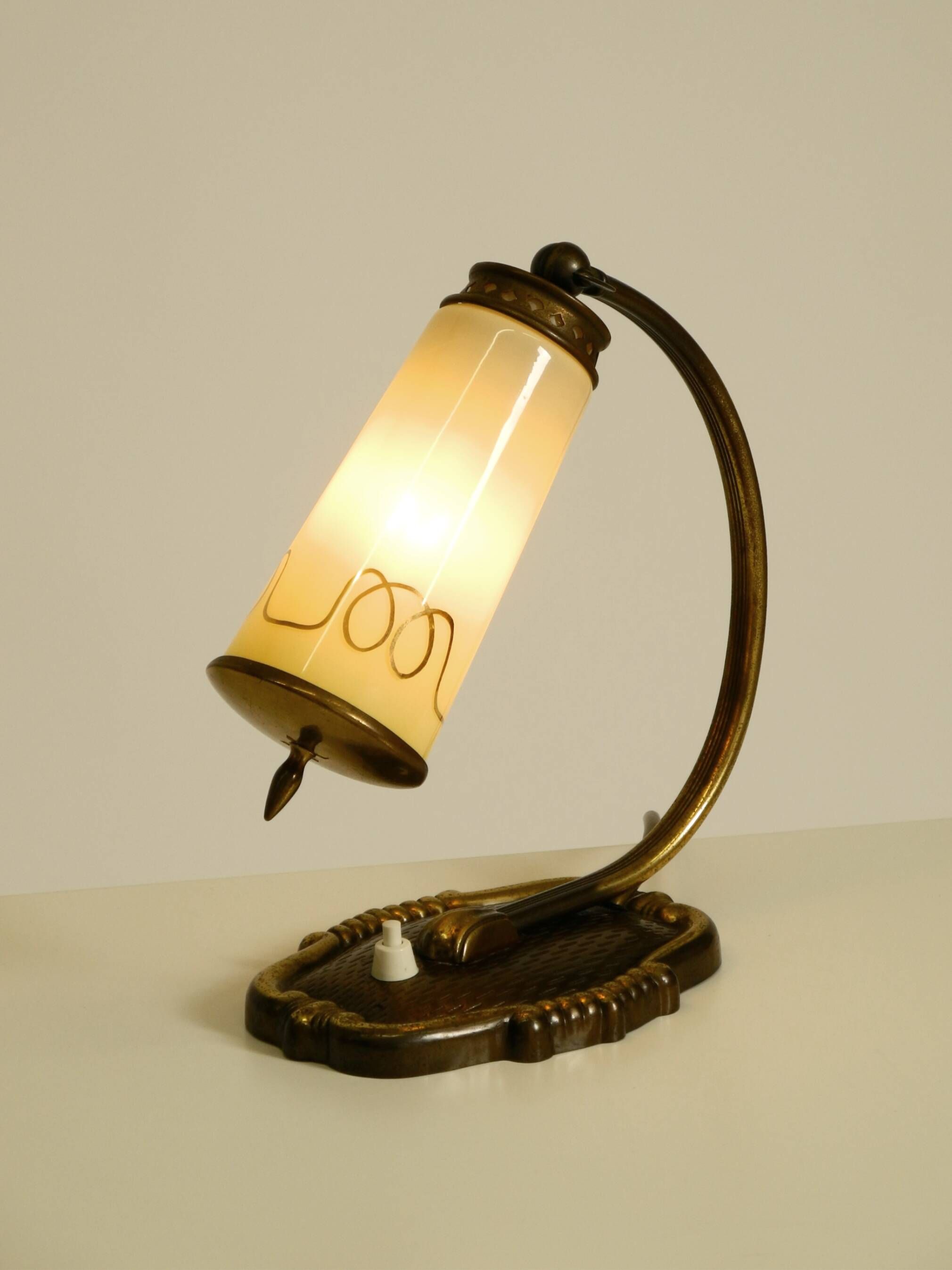 Beautiful, rare brass table lamp with glass shade | 1940s