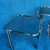 SET OF 3 NESTING TABLES WITH CHROME METAL DOUBLE BASE AND SMOKED GLASS