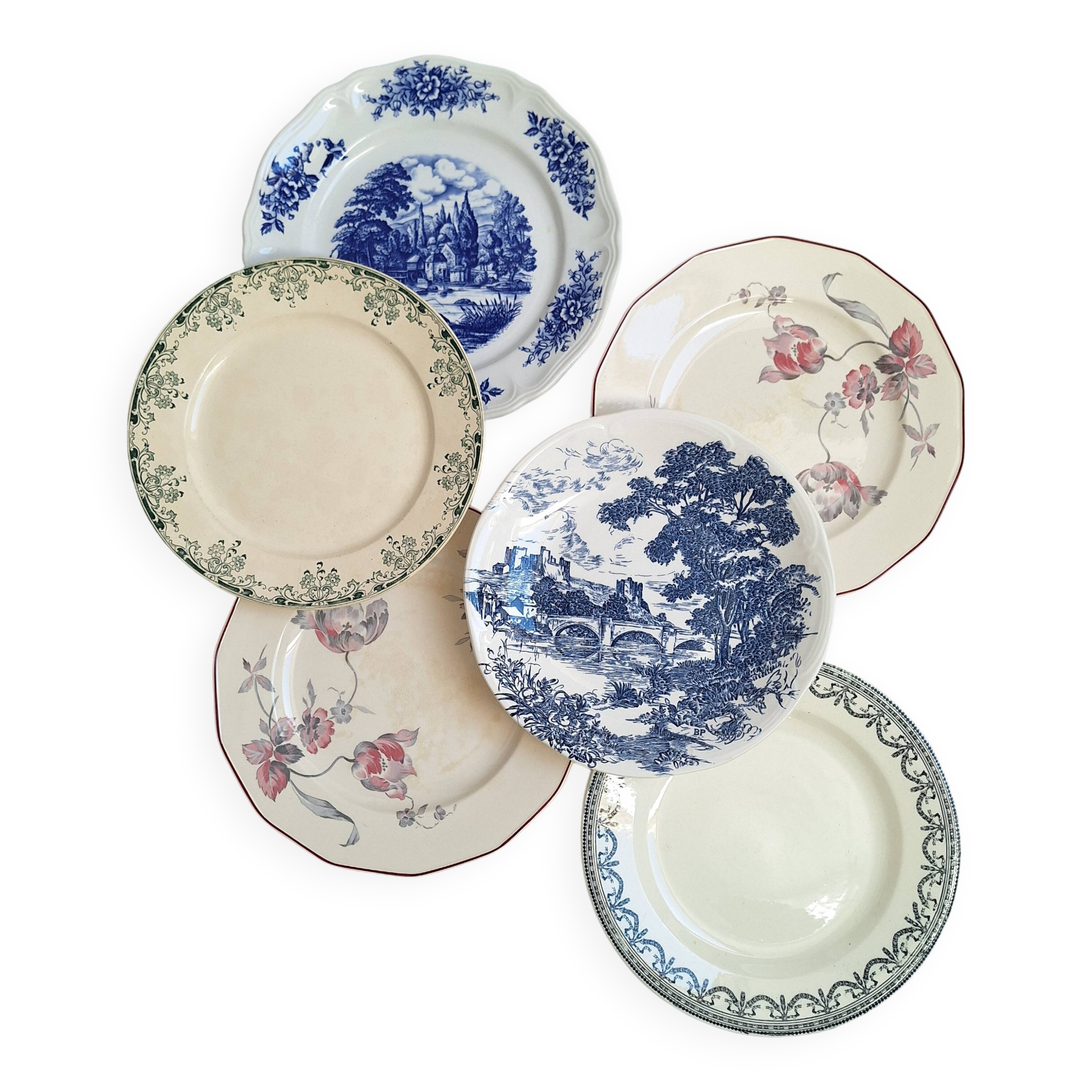 Vintage blue pink green dinner plates