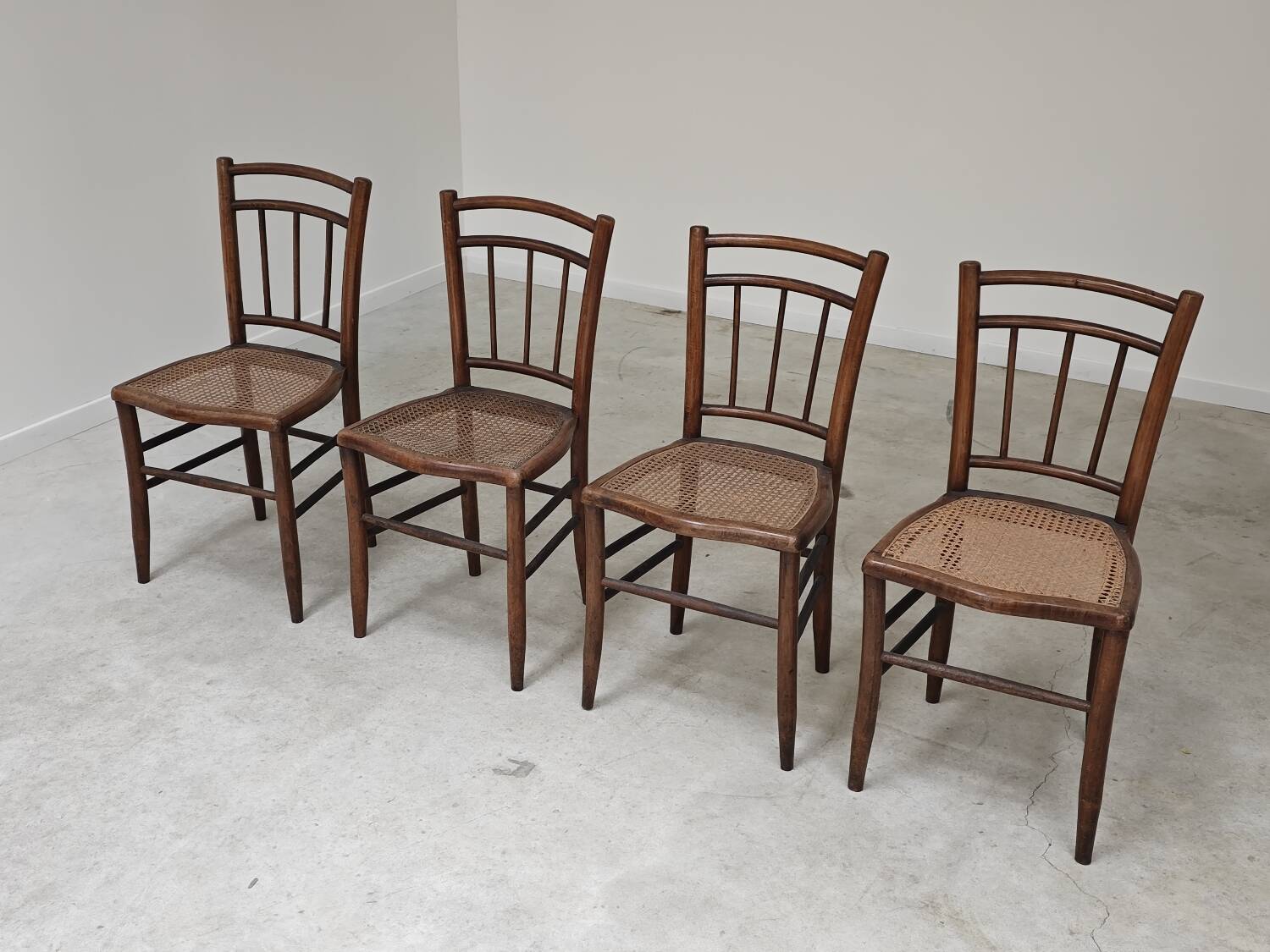 Set of 4 old Thonet style cane bistro chairs from the 1930s