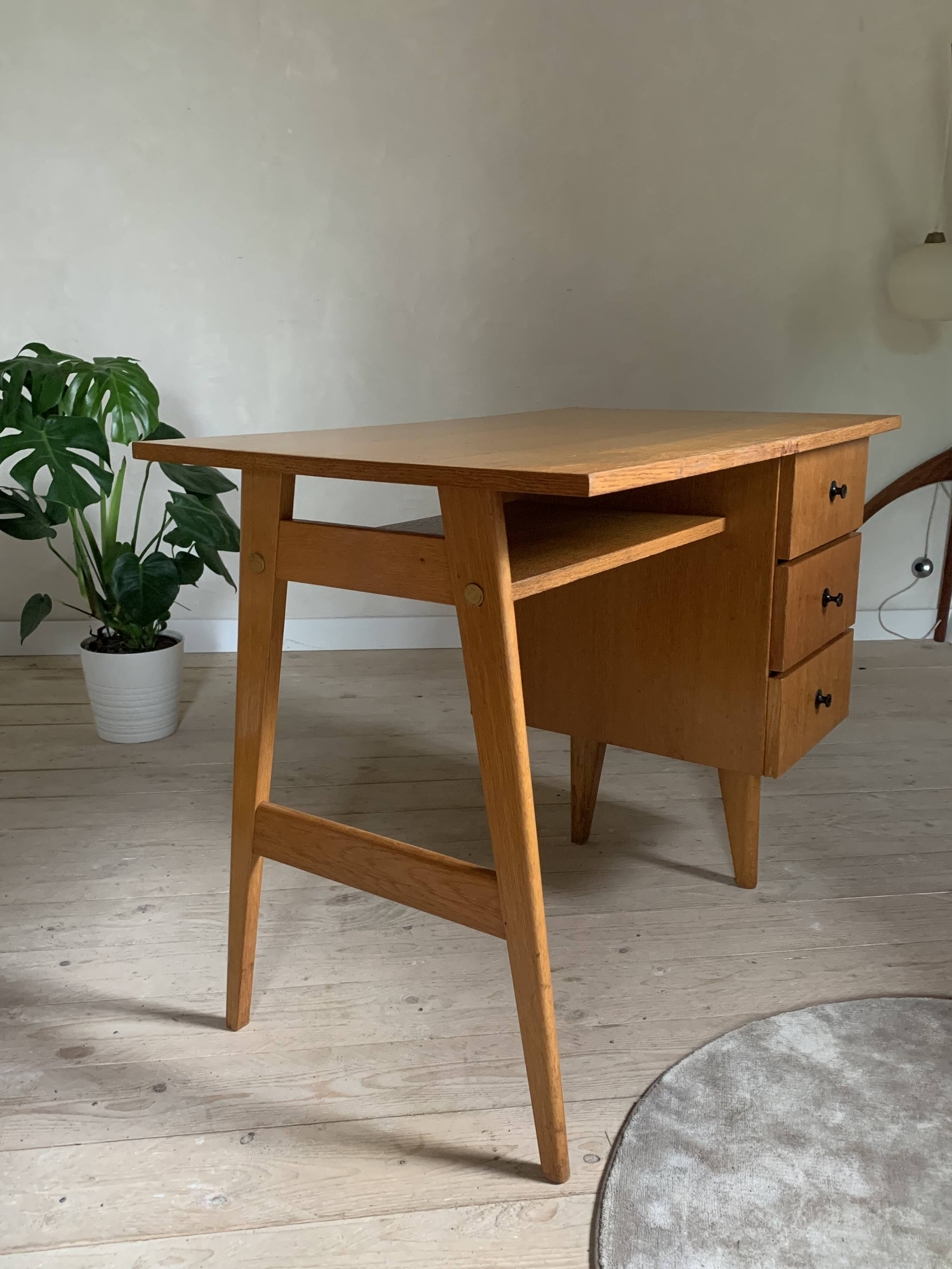 Vintage oak compass foot desk
