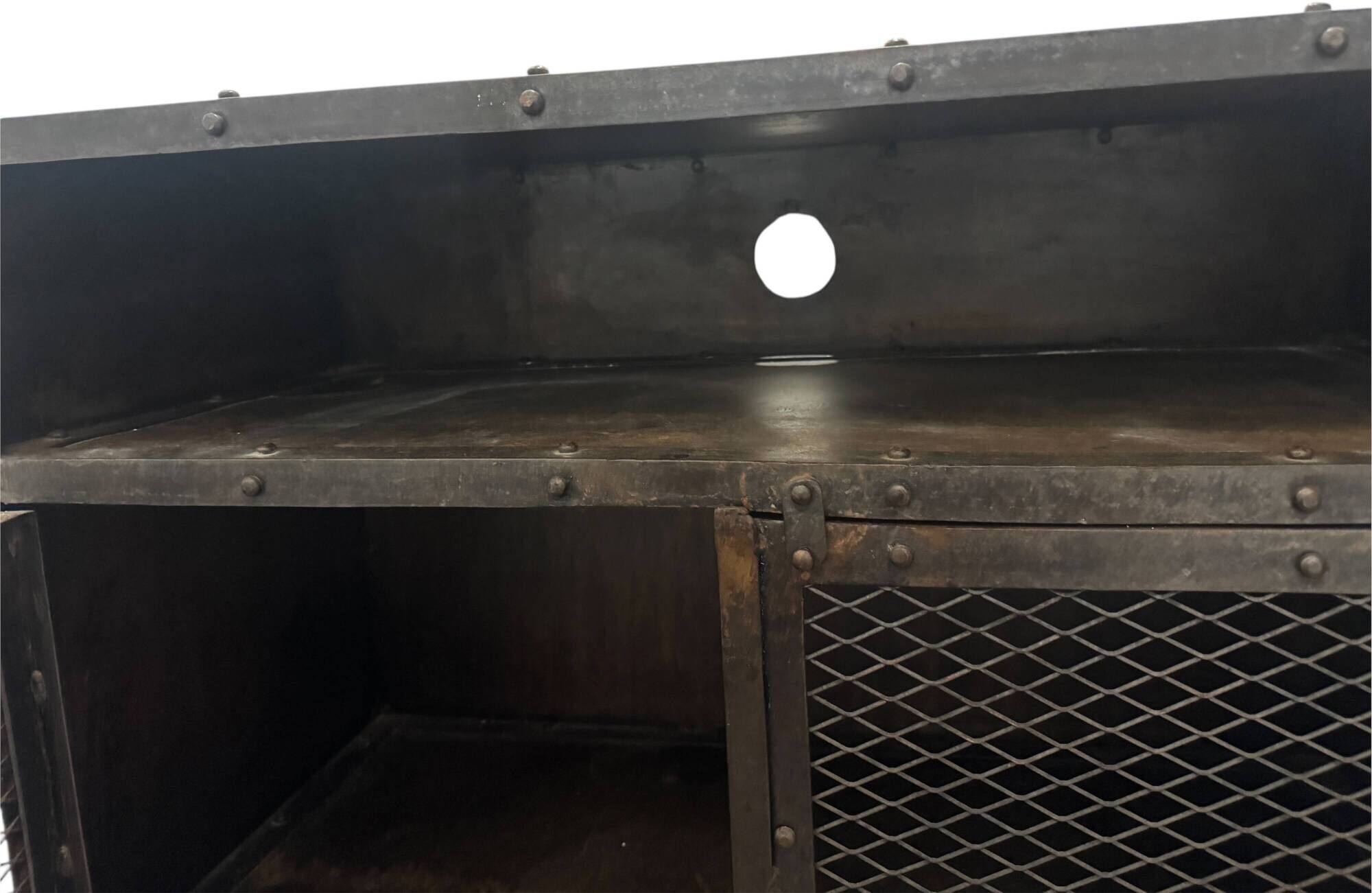 Industrial Vintage Metal Bar Cabinet in Iron and Steel with Mesh Doors