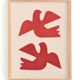 Painting of birds 30x40cm red on paper signed Eawy