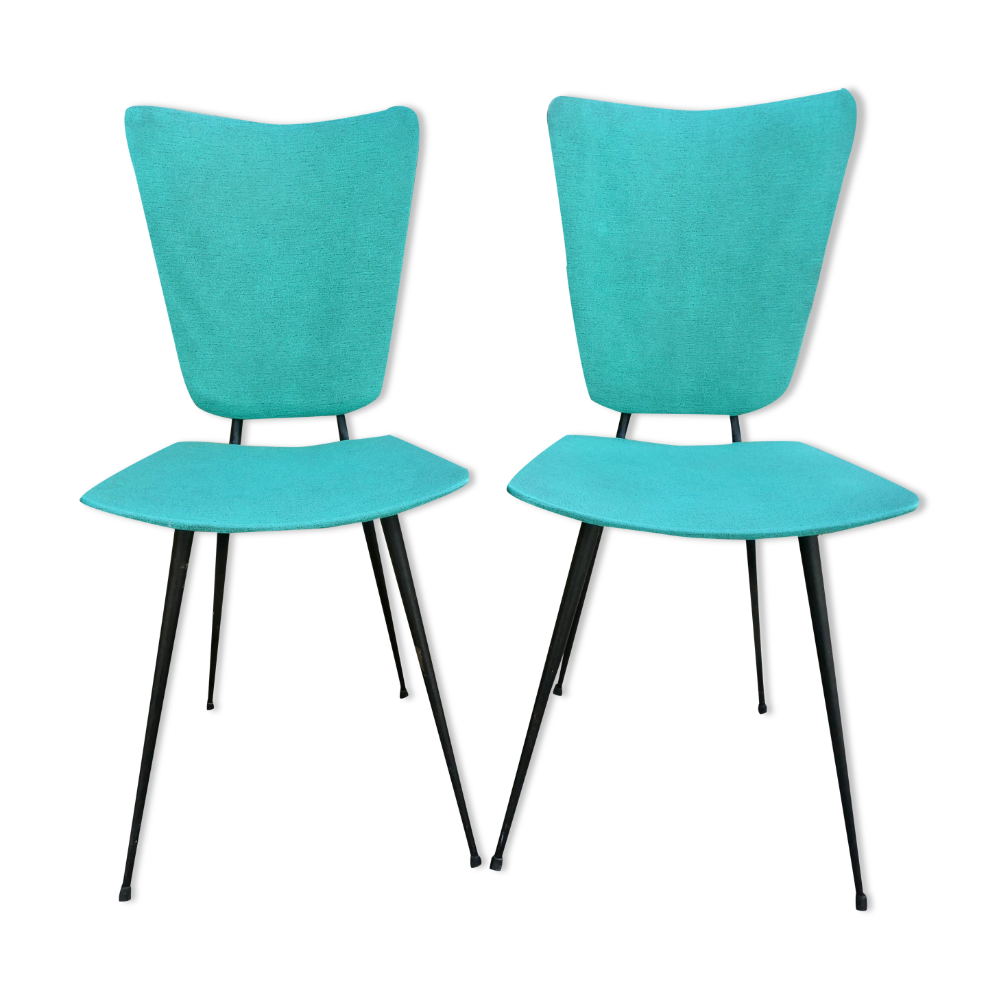 Pair of chairs from the 50s, metal compass legs and Skaï