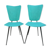Pair of chairs from the 50s, metal compass legs and Skaï