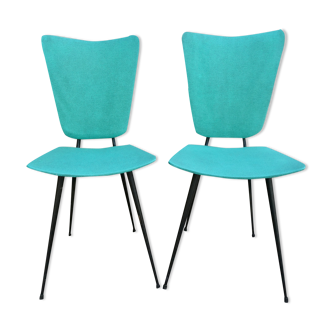 Pair of chairs from the 50s, metal compass legs and Skaï