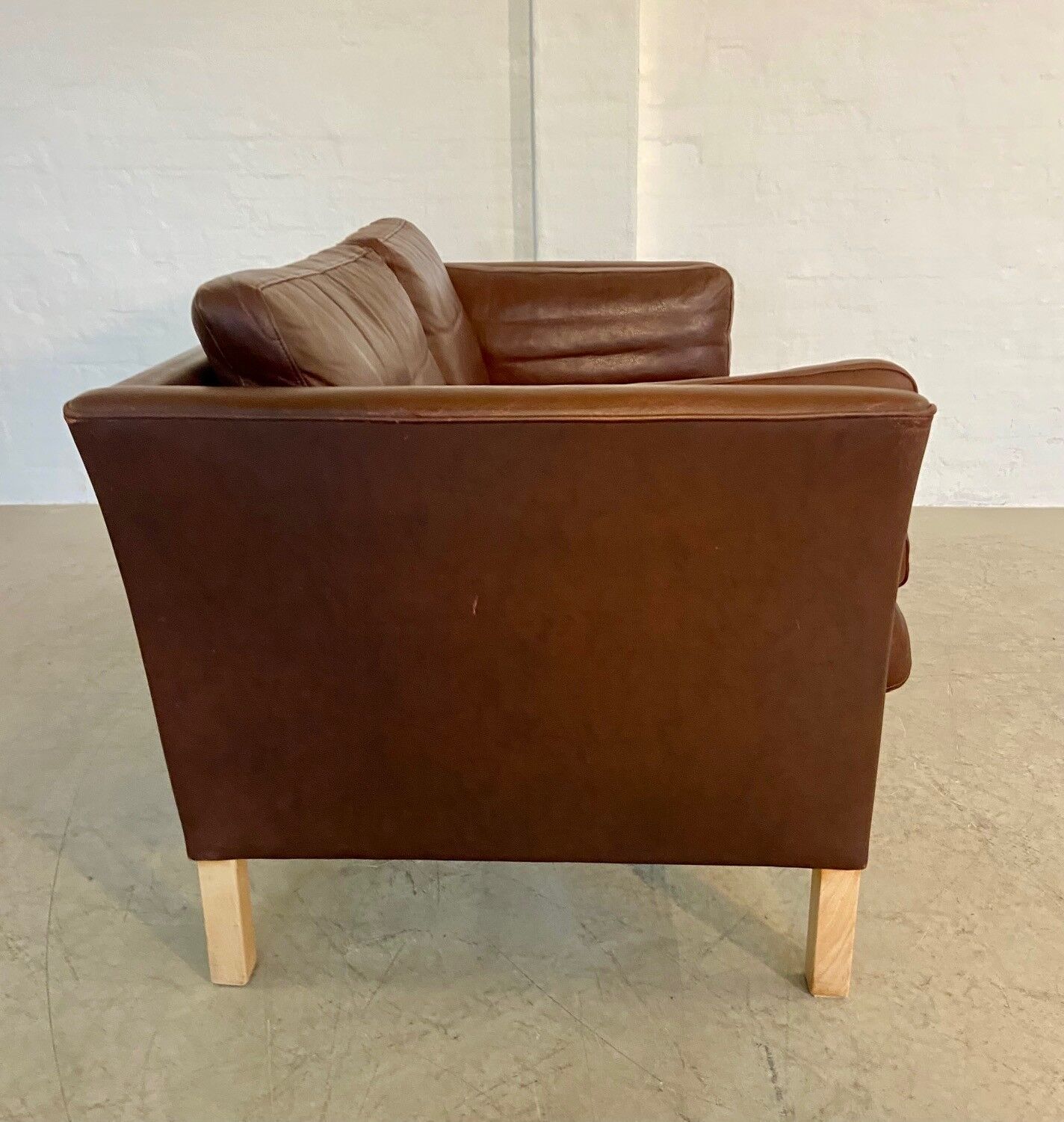 Danish mid-century vintage Mogens Hansen 2 person cognac brown leather sofa 60s