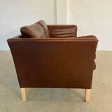 Danish mid-century vintage Mogens Hansen 2 person cognac brown leather sofa 60s