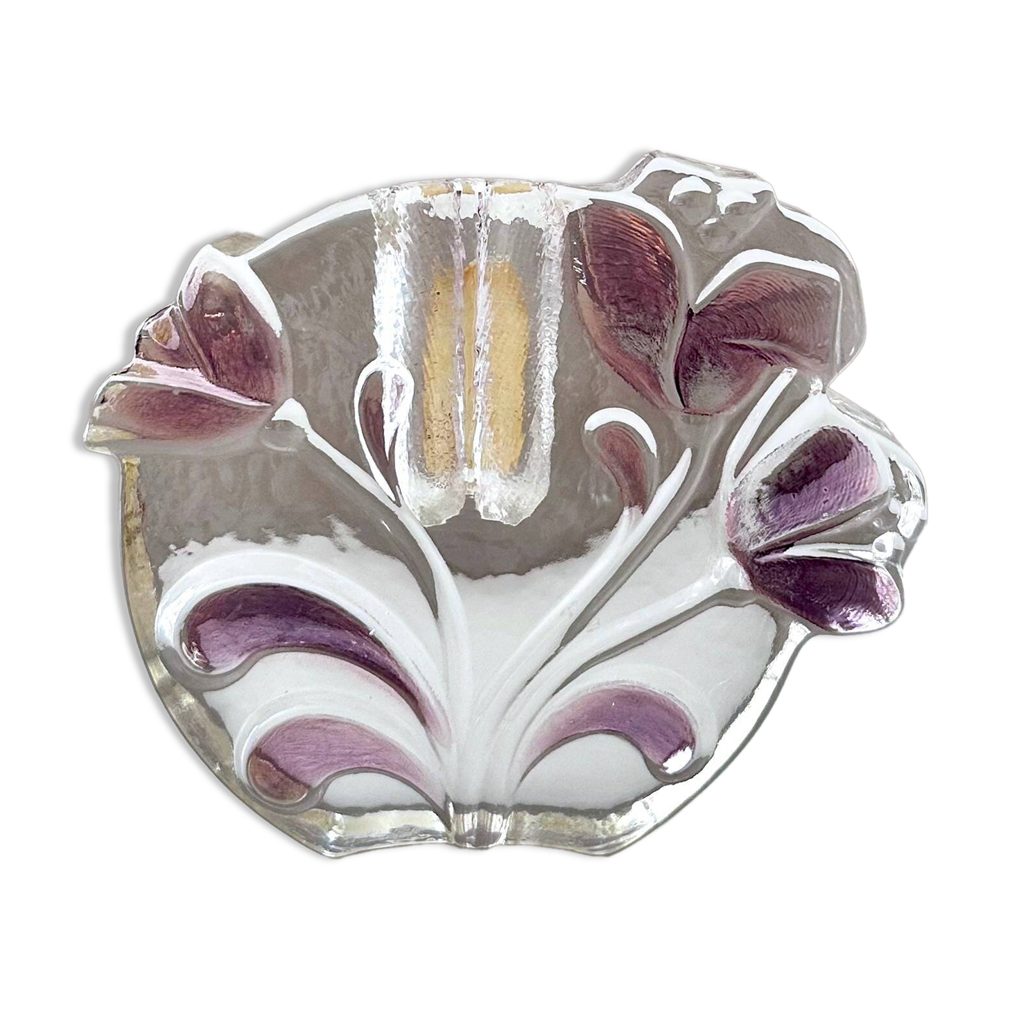 Walther Glas Solitaire Block Vase – Textured Floral Relief – Vintage German