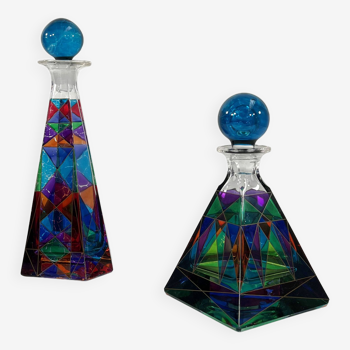 Pair of Multicolored Glass Carafes, 1980