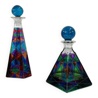 Pair of Multicolored Glass Carafes, 1980