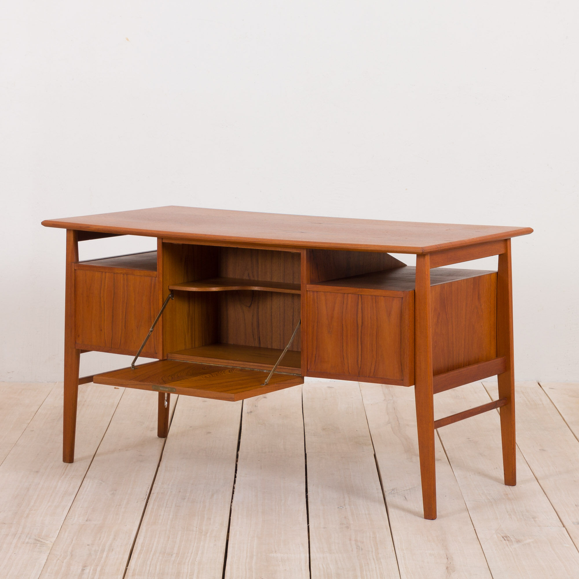 Gunnar Nielsen for Tibergaard teak desk with bar cabinet Denmark 1960s