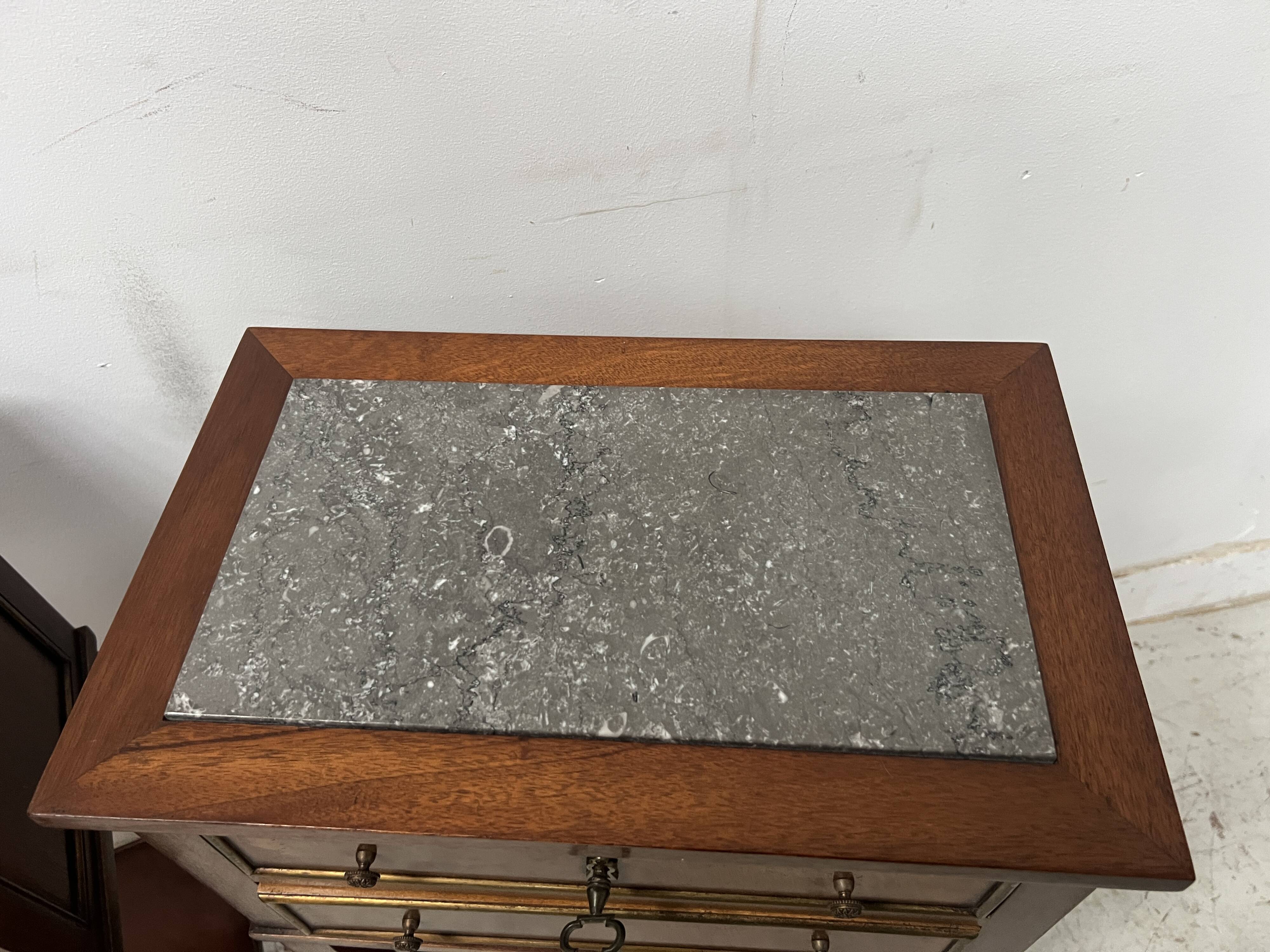 Pair of Louis XVI style bedside tables in mahogany and veneer, 20th century