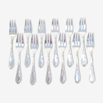 12 fourchettes a gateaux en métal blanc argenté Louis XV style MARLY