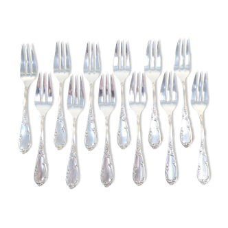 12 forks with cakes in silver white metal Louis XV marly style MARLY