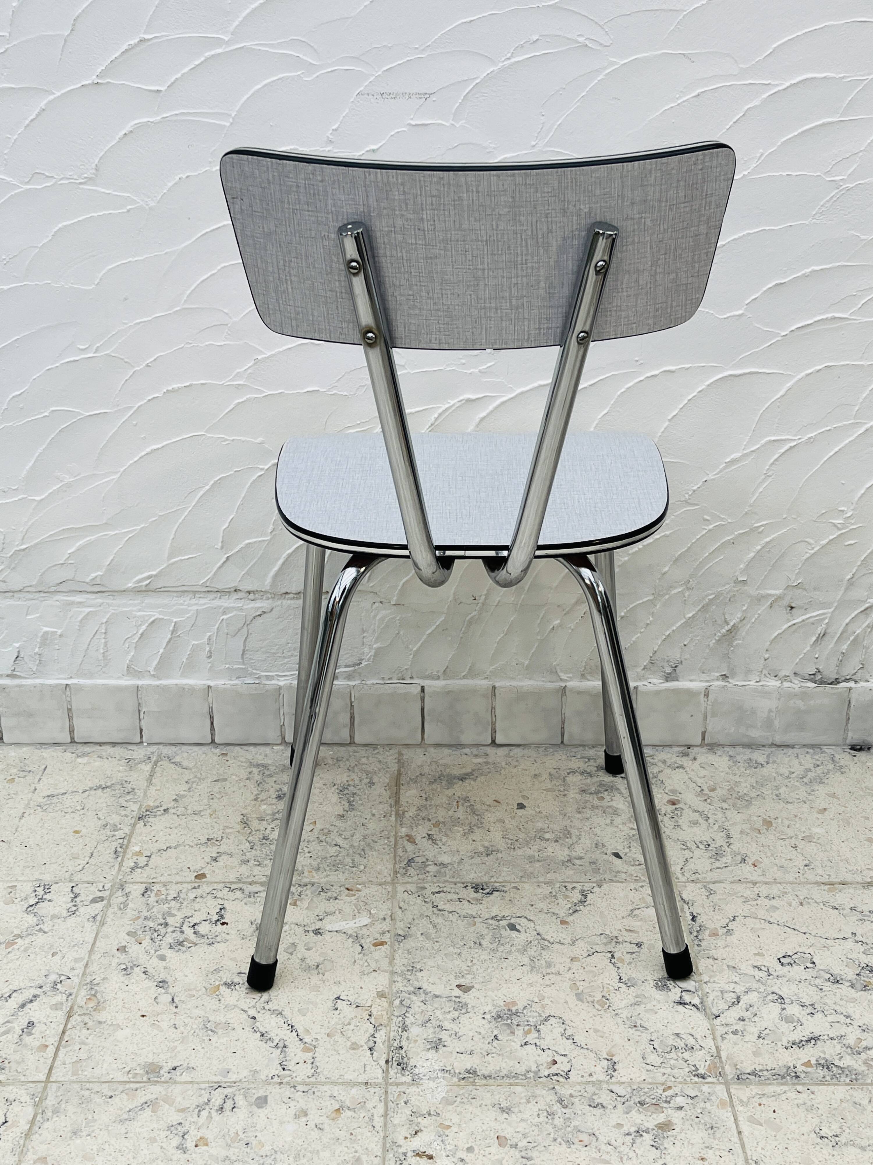 Set of 4 vintage grey chrome Formica kitchen chairs.