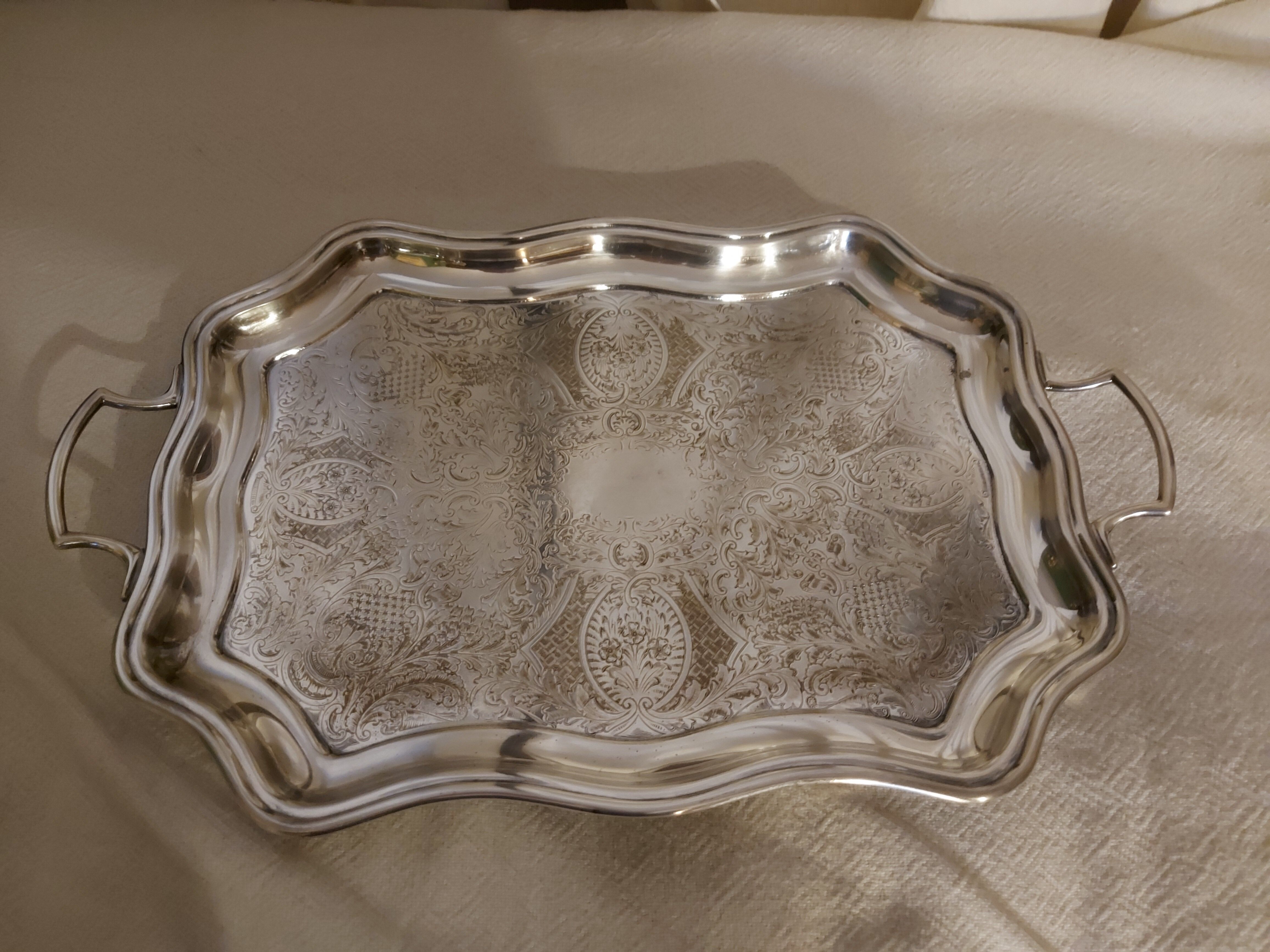 Large english silver metal tray