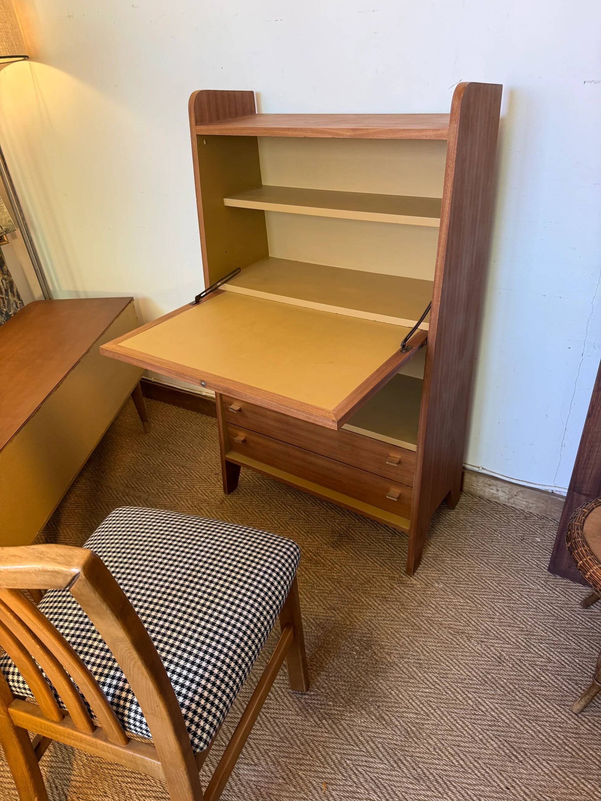 Secrétaire vintage compact placage acajou