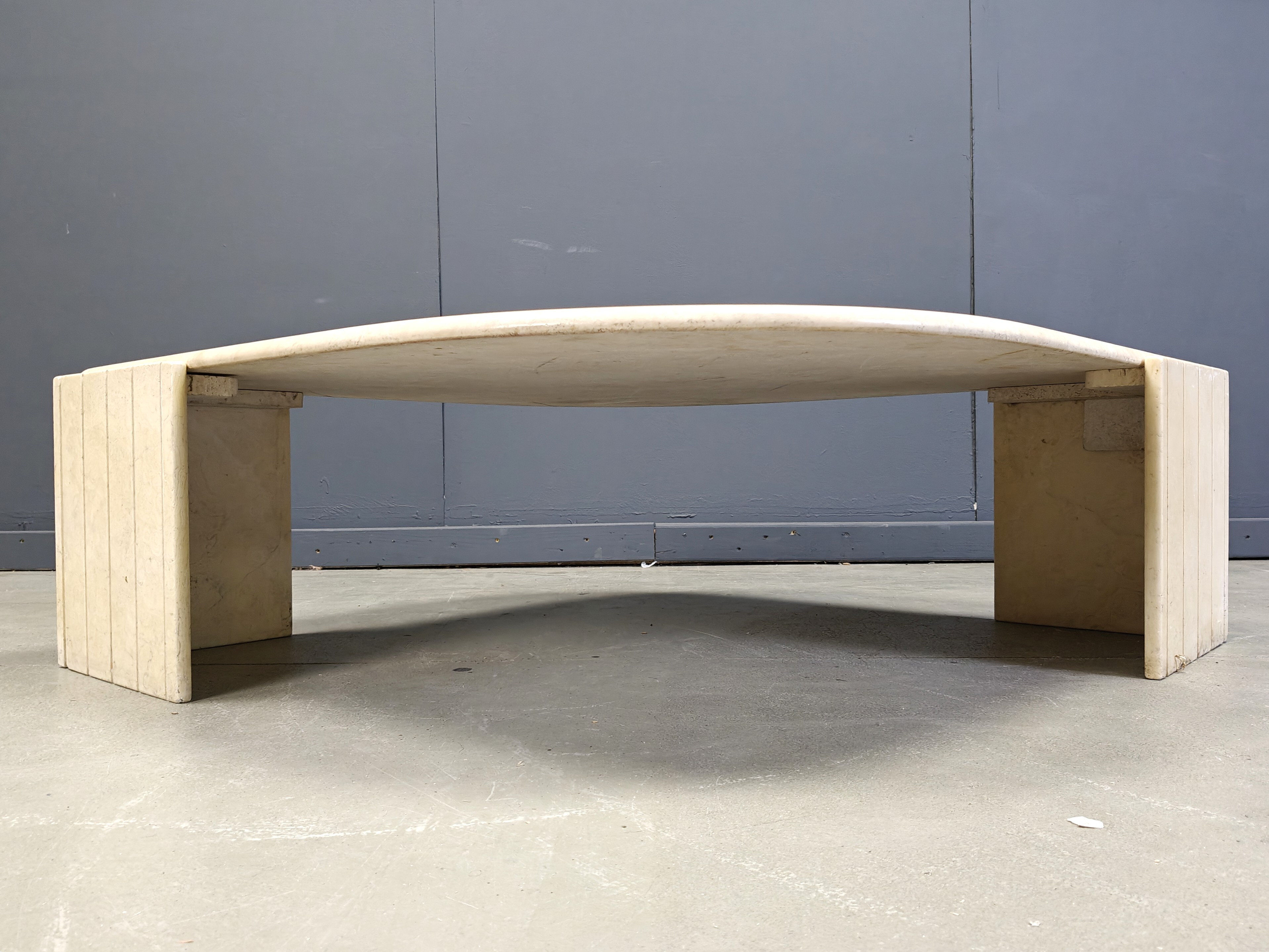 Vintage travertine coffee table by Roche Bobois, 1970s