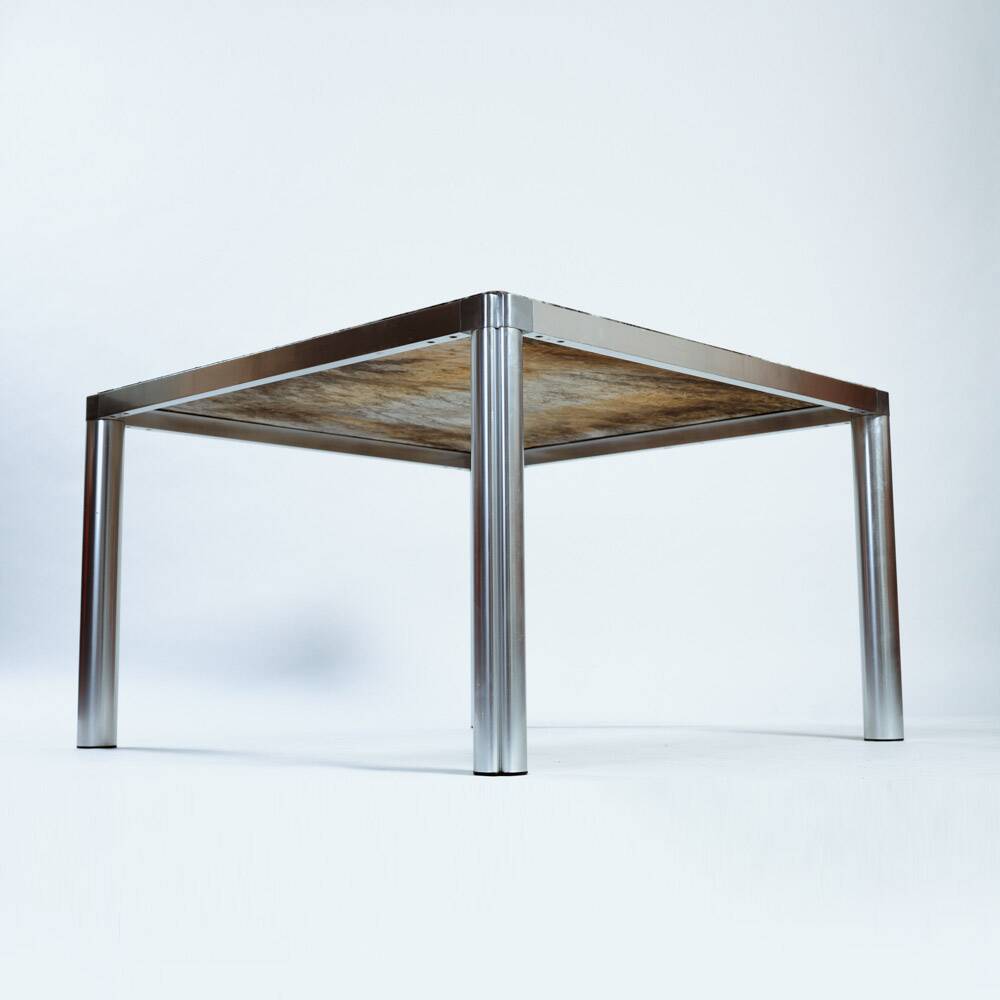 Kho liang ie dining table in aluminium and green marble, dutch, 1970s