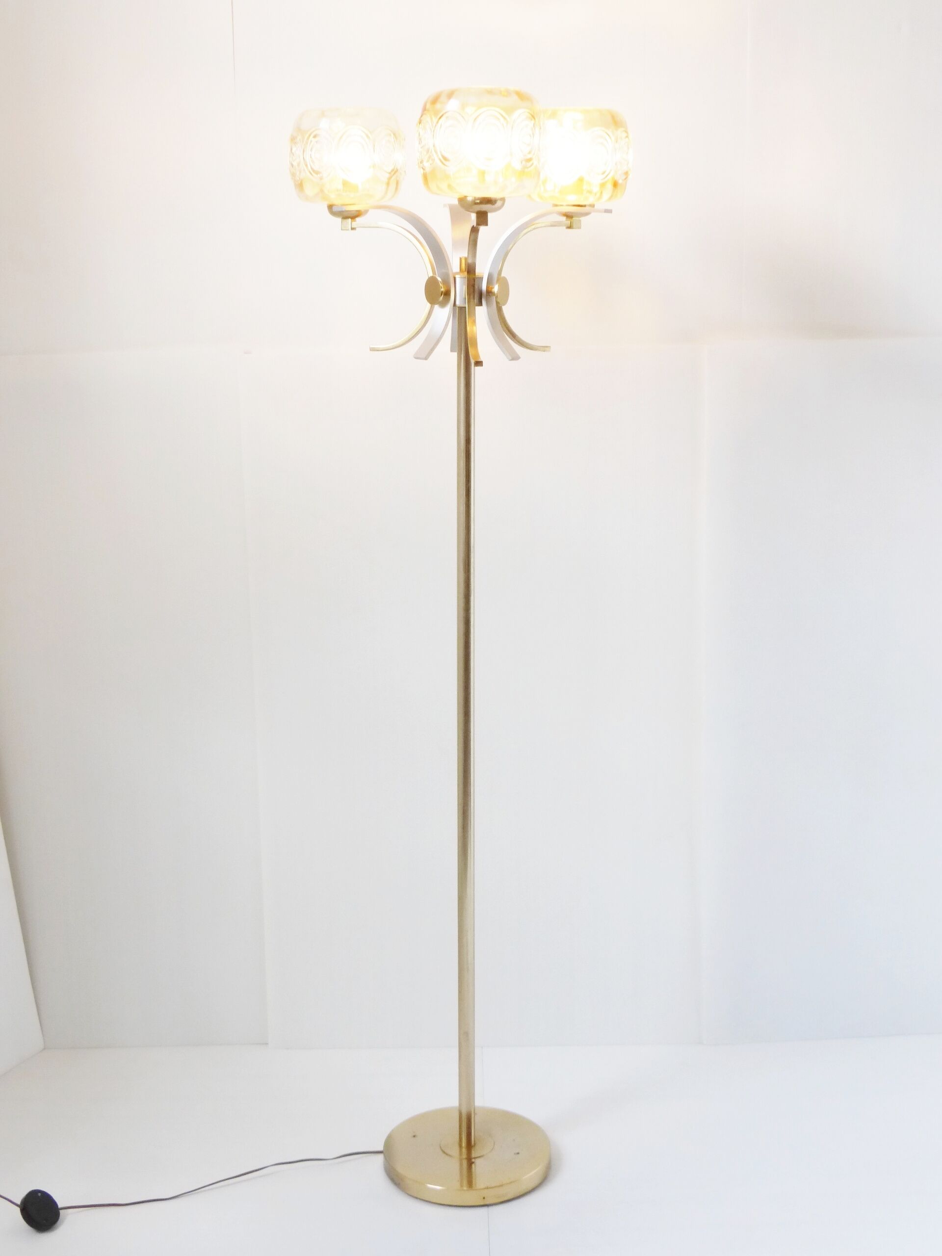 Light steel and glass design 1970 vintage 70's funky retro pop space age seventies floor lamp
