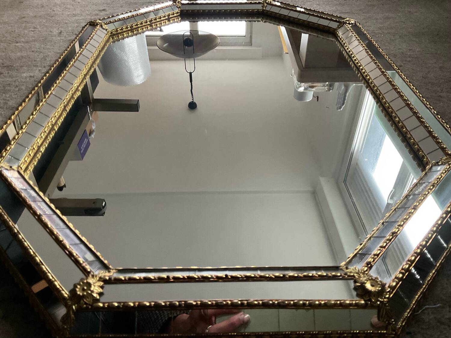 Miroir en laiton et parcloses maison Deknudt années 70