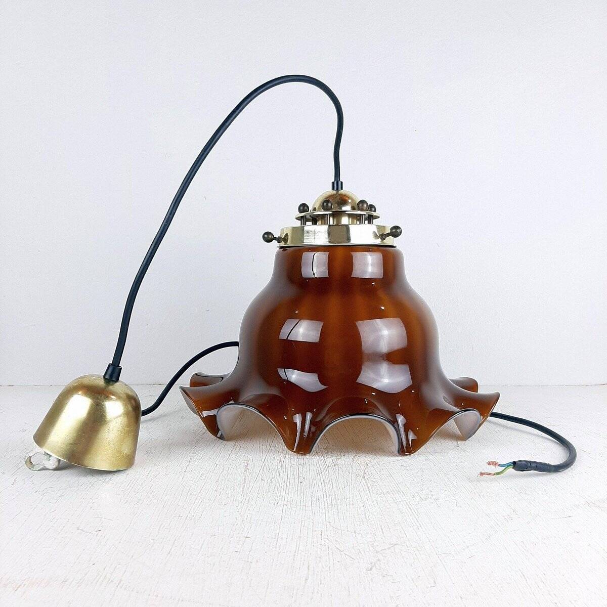 Brown glass pendant lamp, 1970s