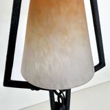 Charles SCHNEIDER art nouveau desk lamp, in glass with signature and hammered metal