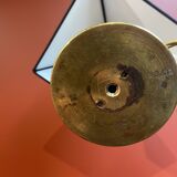 Brass shell socket lamp from the 1st WW, black pyramidal lampshade in Carlucci linen.