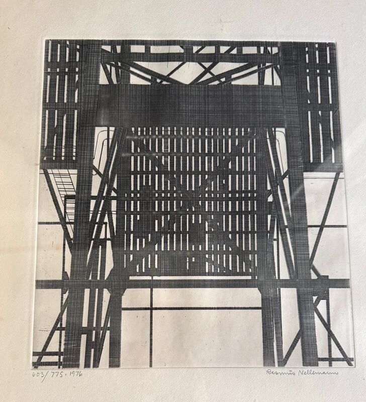 Lithograph by Rasmus Nellemann signed 1976 industrial structure