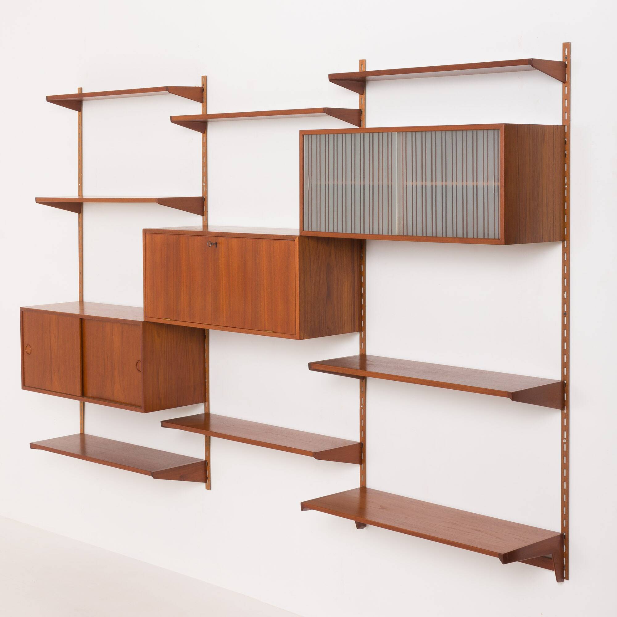 Three-compartment teak wall cabinet by Kai Kristiansen for FM Mobler, Denmark, 1960s